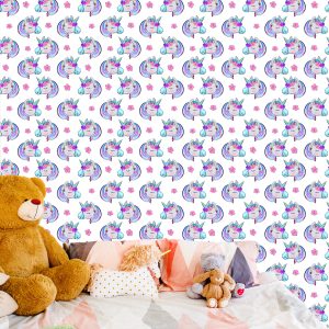 Papier Peint Pour Les Enfants - Licornes Endormies Sur Fond De Fleurs – Image 6