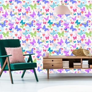 Papier Peint Dans La Chambre Des Enfants De Papillons Coeur Coloré – Image 6