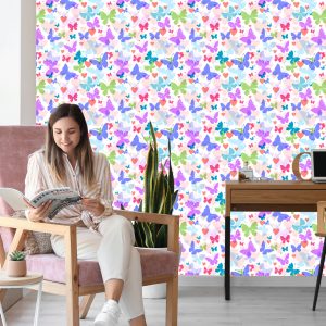 Papier Peint Dans La Chambre Des Enfants De Papillons Coeur Coloré – Image 7