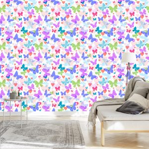 Papier Peint Dans La Chambre Des Enfants De Papillons Coeur Coloré – Image 3