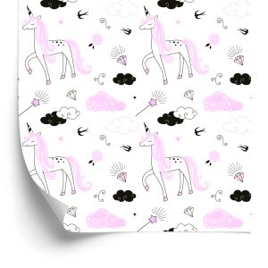 Papier Peint Pour Les Filles Licornes Nuages ​​Diamants – Image 2