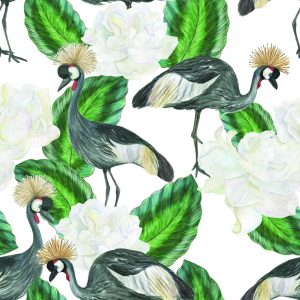 Papier Peint Grue Et Plantes – Image 1