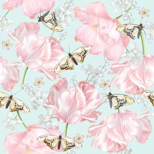 Papier Peint Papillons, Fleurs, Nature Verte – Image 1