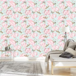 Papier Peint Papillons, Fleurs, Nature Verte – Image 3