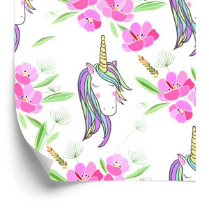 Papier Peint Pour Les Enfants - Licornes Endormies Sur Fond De Fleurs – Image 2
