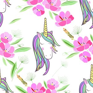 Papier Peint Pour Les Enfants - Licornes Endormies Sur Fond De Fleurs – Image 1