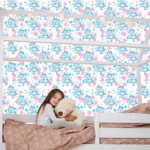 Papier Peint Pour Les Enfants - Licornes Souriantes Sur Fond D'étoiles – Image 7