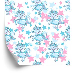 Papier Peint Pour Les Enfants - Licornes Souriantes Sur Fond D'étoiles – Image 2