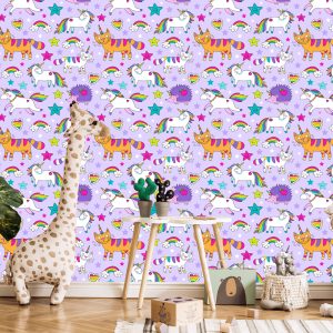 Papier Peint Pour Les Enfants - Animaux Colorés Et Licornes – Image 5