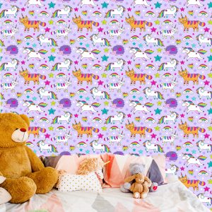 Papier Peint Pour Les Enfants - Animaux Colorés Et Licornes – Image 6