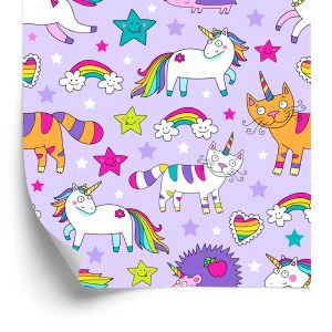 Papier Peint Pour Les Enfants - Animaux Colorés Et Licornes – Image 2