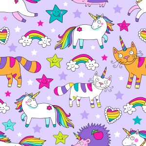 Papier Peint Pour Les Enfants - Animaux Colorés Et Licornes – Image 1