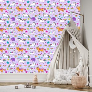 Papier Peint Pour Les Enfants - Animaux Colorés Et Licornes – Image 3