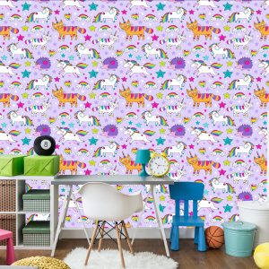 Papier Peint Pour Les Enfants - Animaux Colorés Et Licornes – Image 4