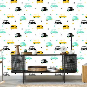 Papier Peint Pour Un Garçon, Des Voitures Colorées, Des Bus – Image 5