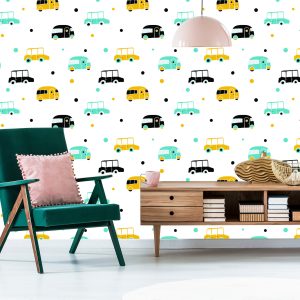 Papier Peint Pour Un Garçon, Des Voitures Colorées, Des Bus – Image 6
