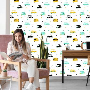 Papier Peint Pour Un Garçon, Des Voitures Colorées, Des Bus – Image 7
