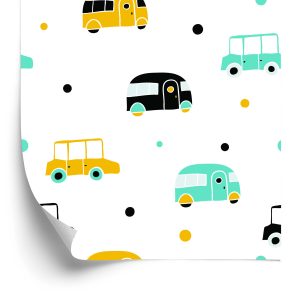 Papier Peint Pour Un Garçon, Des Voitures Colorées, Des Bus – Image 2