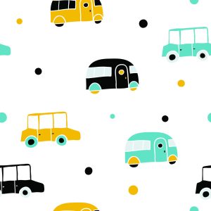 Papier Peint Pour Un Garçon, Des Voitures Colorées, Des Bus – Image 1
