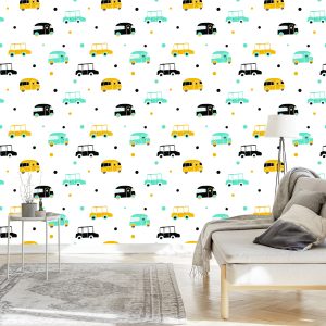 Papier Peint Pour Un Garçon, Des Voitures Colorées, Des Bus – Image 3