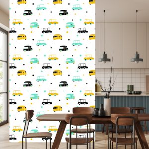Papier Peint Pour Un Garçon, Des Voitures Colorées, Des Bus – Image 4