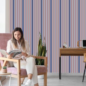 Papier Peint Classique Dans Le Salon De La Chambre À Coucher À Rayures Colorées – Image 7