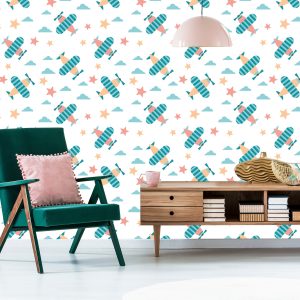 Papier Peint Pour Les Enfants, Les Avions Colorés De Nuages ​​D'étoiles – Image 6