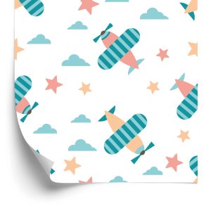 Papier Peint Pour Les Enfants, Les Avions Colorés De Nuages ​​D'étoiles – Image 2