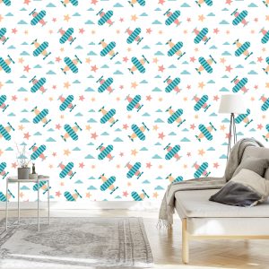 Papier Peint Pour Les Enfants, Les Avions Colorés De Nuages ​​D'étoiles – Image 3