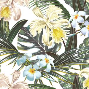 Papier Peint Feuilles Exotiques Fleurs – Image 1