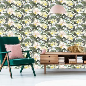 Papier Peint Feuilles Exotiques Fleurs – Image 6