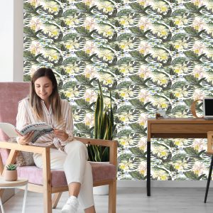 Papier Peint Feuilles Exotiques Fleurs – Image 7