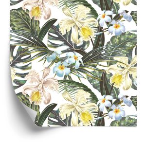 Papier Peint Feuilles Exotiques Fleurs – Image 2