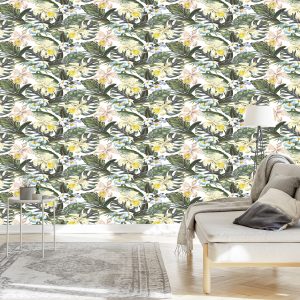 Papier Peint Feuilles Exotiques Fleurs – Image 3