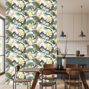 Papier Peint Feuilles Exotiques Fleurs – Image 4