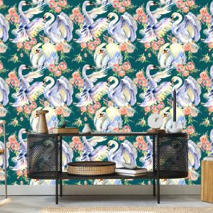 Papier Peint Cygnes Et Fleurs – Image 5