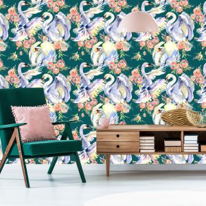Papier Peint Cygnes Et Fleurs – Image 6