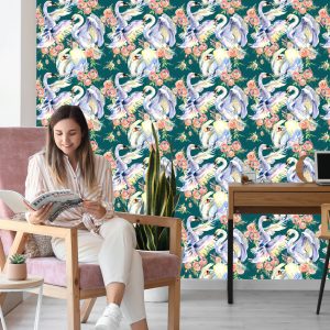 Papier Peint Cygnes Et Fleurs – Image 7