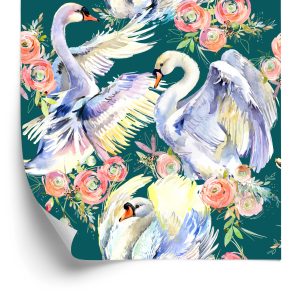 Papier Peint Cygnes Et Fleurs – Image 2