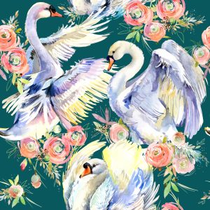 Papier Peint Cygnes Et Fleurs – Image 1