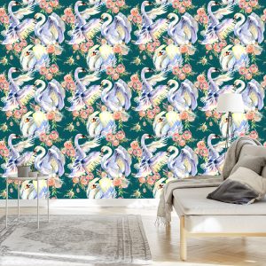 Papier Peint Cygnes Et Fleurs – Image 3