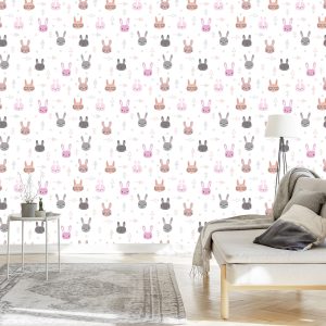 Papier Peint Petits Lapins Sur Fond Blanc – Image 3