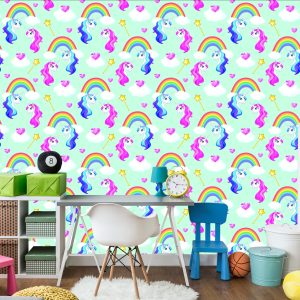 Papier Peint Pour Les Enfants - Licornes Colorées Magiques – Image 4