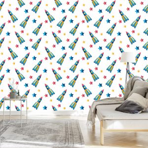 Papier Peint Vaisseau Spatial Étoiles Pour Chambre De Bébé – Image 3