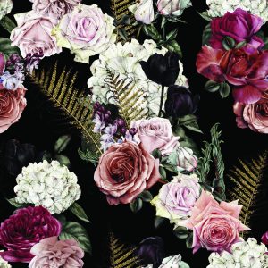Papier Peint Roses, Feuilles De Fougère – Image 1