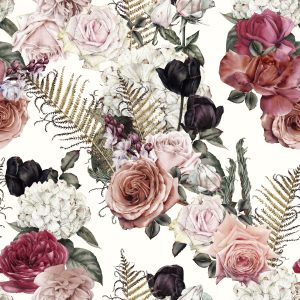 Papier Peint Roses Aux Feuilles De Fougère – Image 1