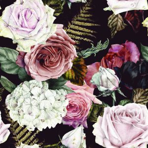 Papier Peint Roses, Feuilles De Fougère – Image 1