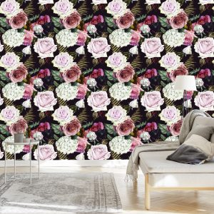 Papier Peint Roses, Feuilles De Fougère – Image 3