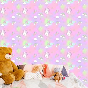 Papier Peint Pour Les Enfants - Licornes Colorées Sur Fond D'étoiles Et De Nuages – Image 6