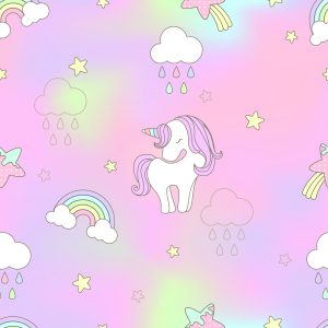 Papier Peint Pour Les Enfants - Licornes Colorées Sur Fond D'étoiles Et De Nuages – Image 1
